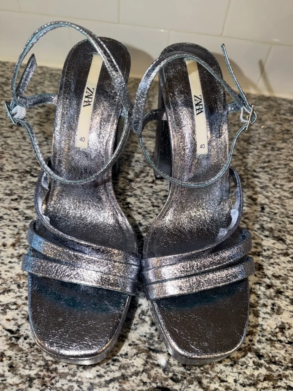 Zara Blue Metallic Platform Strappy Heels size 40 / US size 9 🩵 - Picture 9 of 13